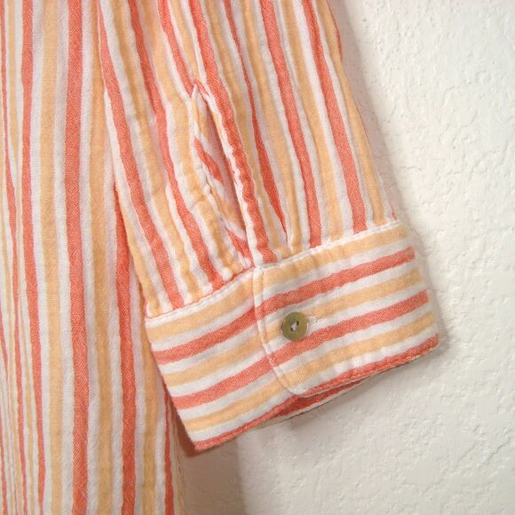 Soft Surroundings Womens Orange Striped Escambia Gauze Tunic Shirt - Picture 7 of 10